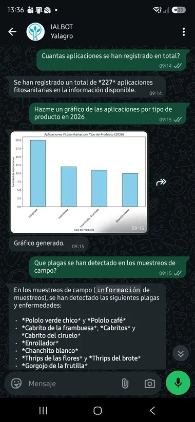 Conversación con el asistente IALBOT en WhatsApp